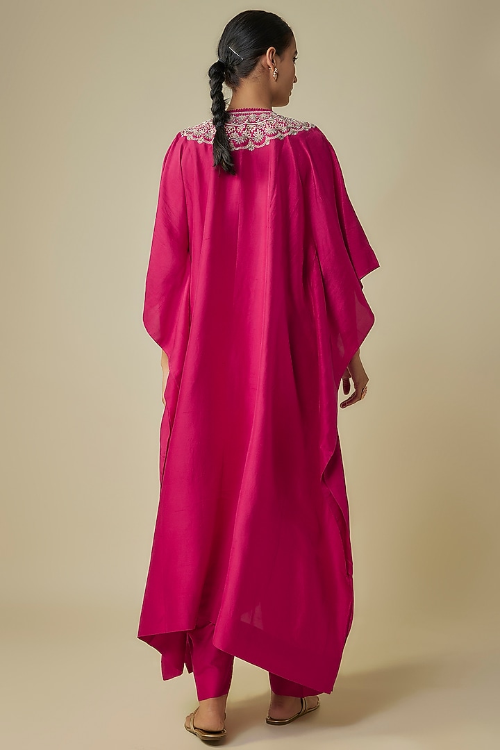 Pink Silk Zardosi Embroidered Kaftan Set by Jayanti Reddy at Pernia's Pop Up Shop