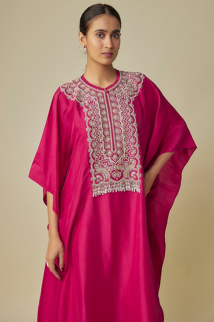 Pink Silk Zardosi Embroidered Kaftan Set by Jayanti Reddy at Pernia's Pop Up Shop