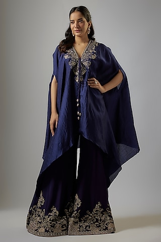Purple Silk Zardosi Embroidered Cape Set by Jayanti Reddy