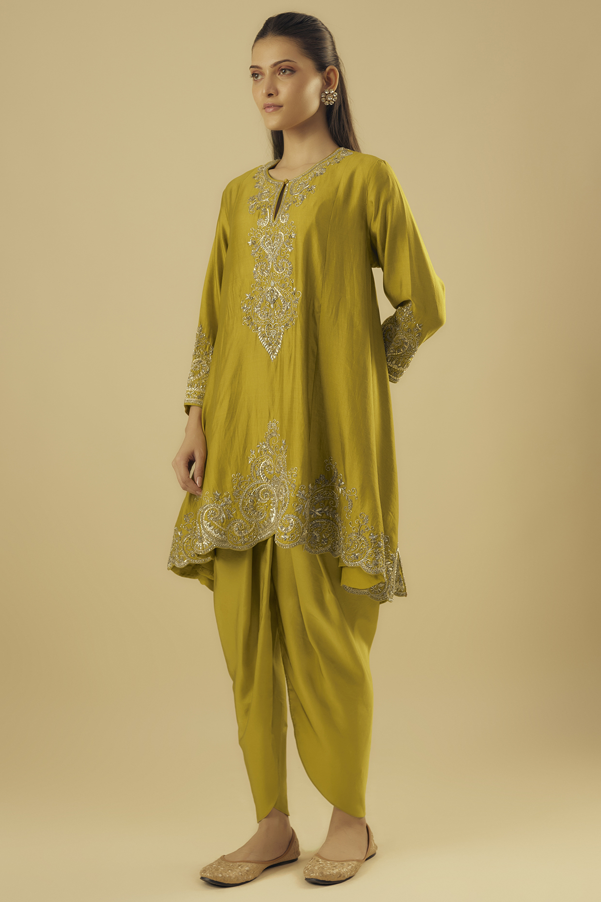 Yellow Silk Zardosi Embroidered Kurta Set by Jayanti Reddy at Pernia's Pop Up Shop