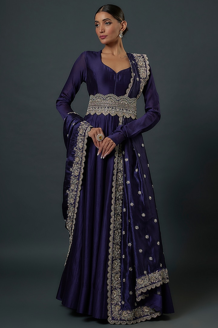 Purple Silk Bridal Anarkali Set by Jayanti Reddy at Pernia's Pop Up Shop