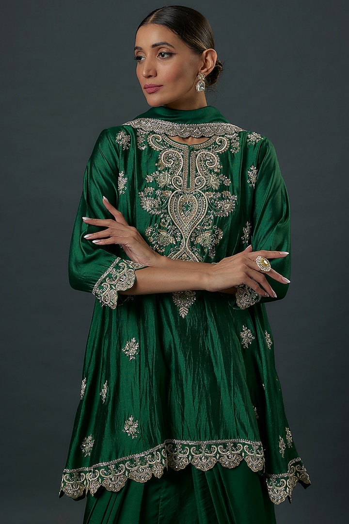 Green Silk Zardosi Embroidered Kurta Set by Jayanti Reddy at Pernia's Pop Up Shop