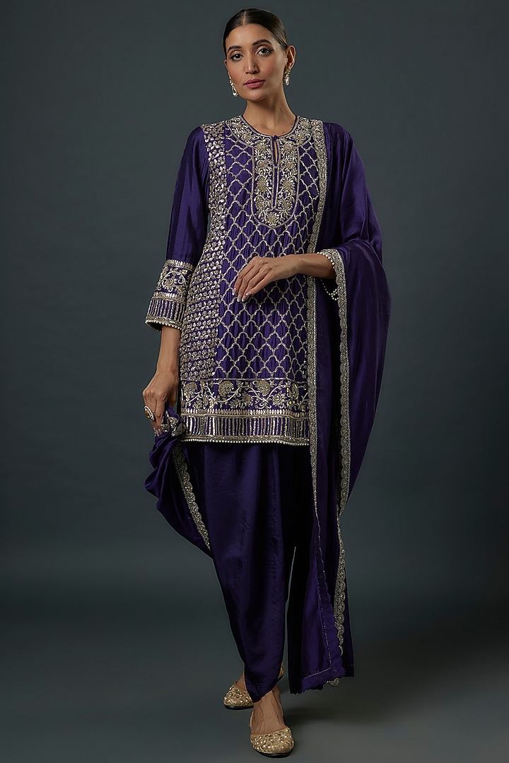 Purple Silk Zardosi Embroidered Kurta Set by Jayanti Reddy at Pernia's Pop Up Shop