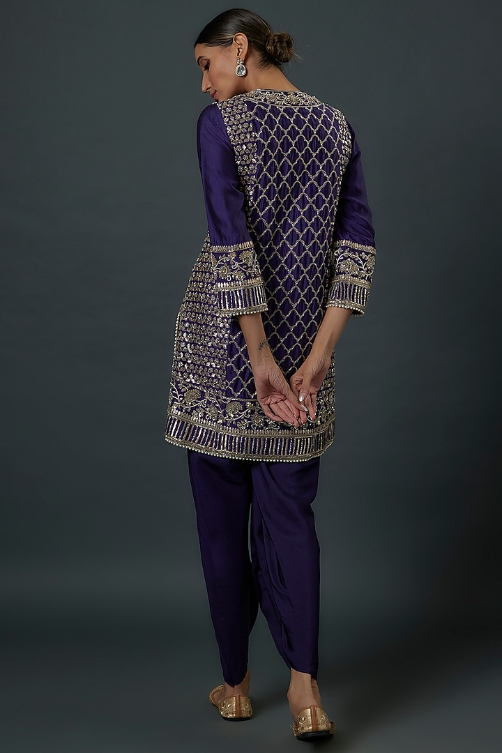 Purple Silk Zardosi Embroidered Kurta Set by Jayanti Reddy at Pernia's Pop Up Shop