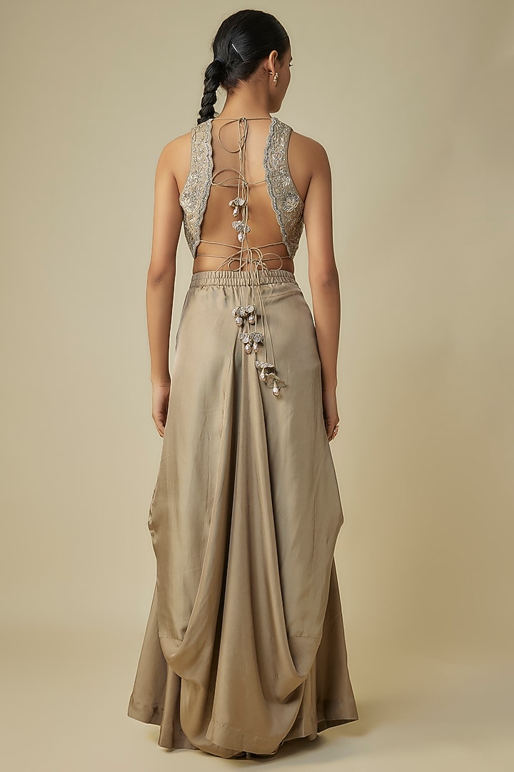 Beige Silk Zardosi Embroidered Cape Set by Jayanti Reddy at Pernia's Pop Up Shop