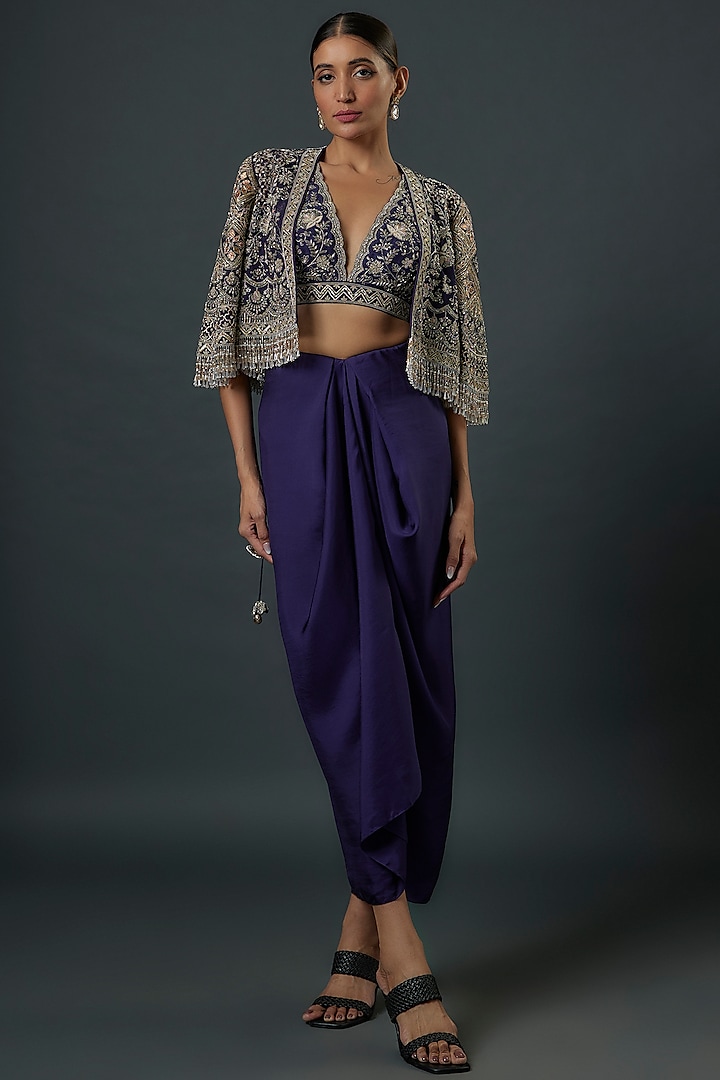 Purple Organza Zardosi Embroidered Cape Set by Jayanti Reddy at Pernia's Pop Up Shop
