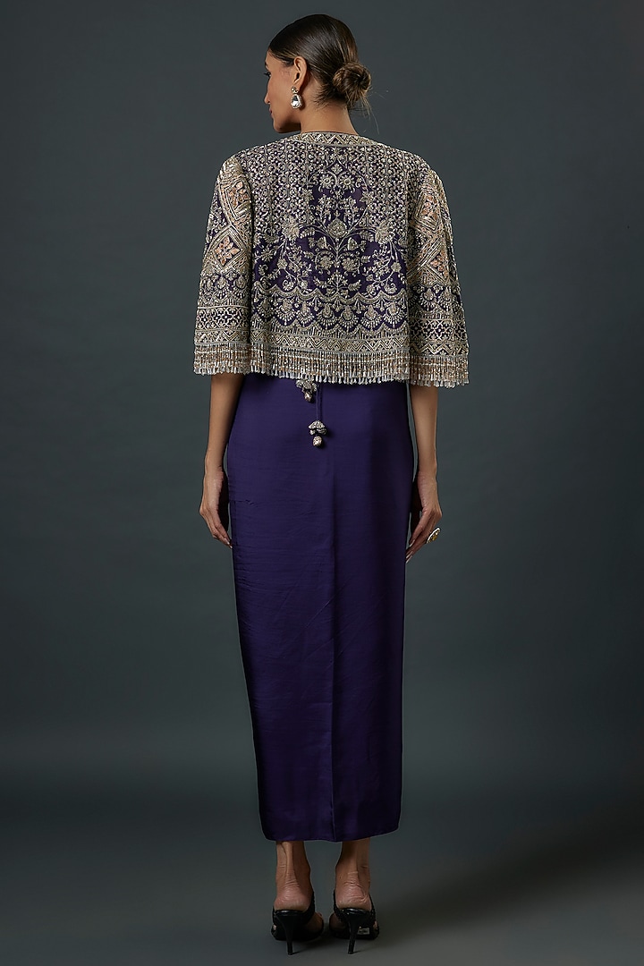Purple Organza Zardosi Embroidered Cape Set by Jayanti Reddy at Pernia's Pop Up Shop