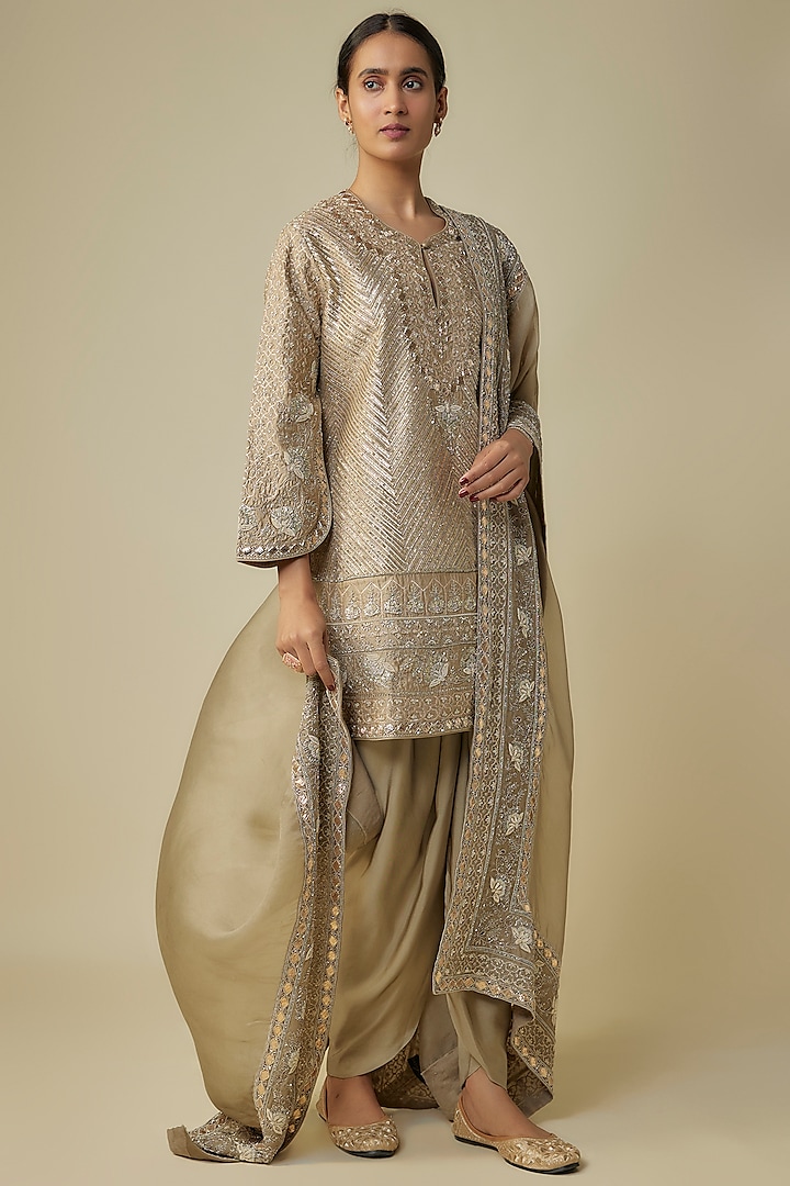 Beige Silk Zardosi Embroidered Kurta Set by Jayanti Reddy at Pernia's Pop Up Shop