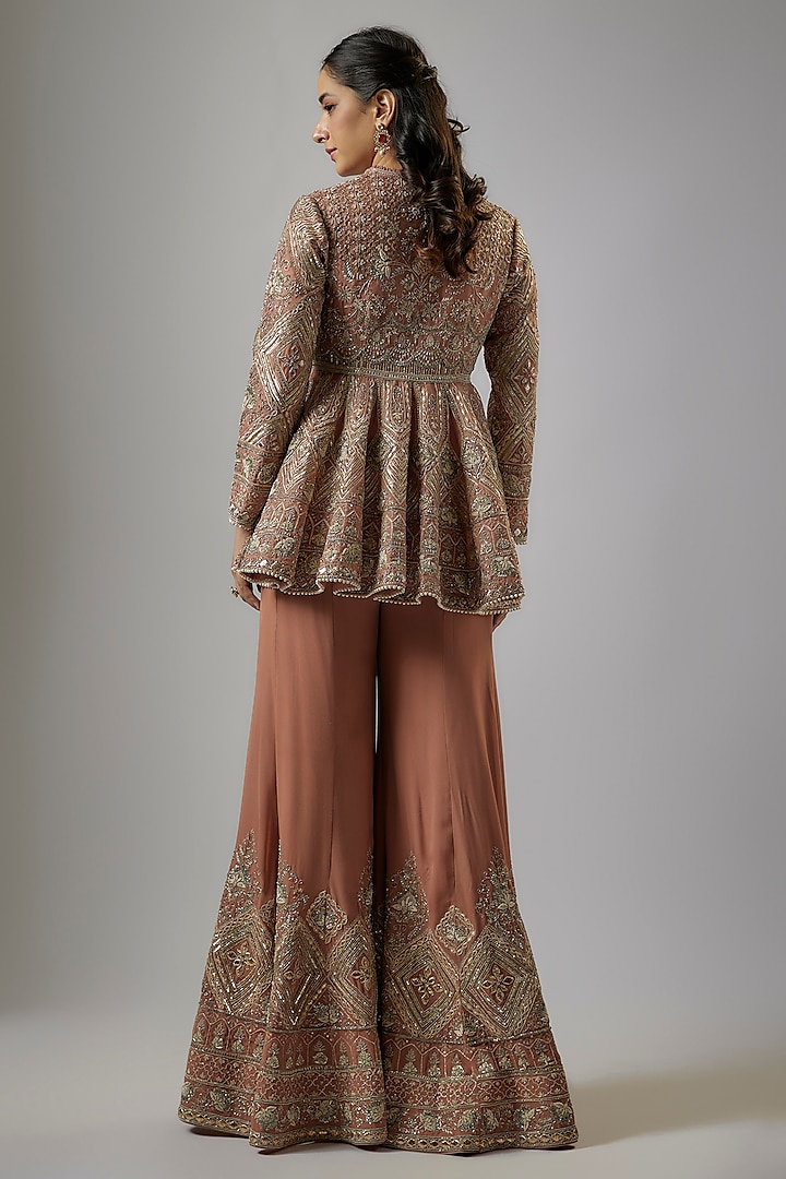 Peach Organza Zardosi Embroidered Bridal Sharara Set by Jayanti Reddy at Pernia's Pop Up Shop