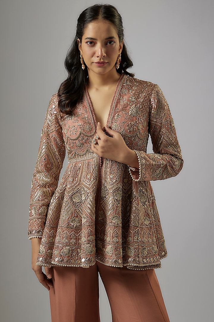 Peach Organza Zardosi Embroidered Bridal Sharara Set by Jayanti Reddy at Pernia's Pop Up Shop