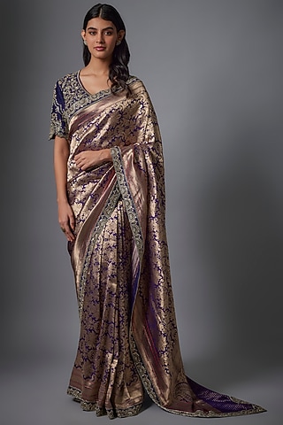 Purple Banarasi Zardosi Embroidered Saree Set by Jayanti Reddy