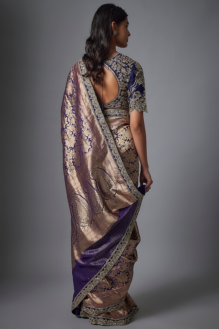 Purple Banarasi Zardosi Embroidered Bridal Saree Set by Jayanti Reddy at Pernia's Pop Up Shop