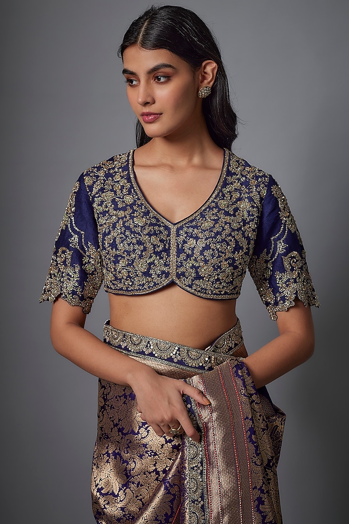 Purple Banarasi Zardosi Embroidered Bridal Saree Set by Jayanti Reddy at Pernia's Pop Up Shop