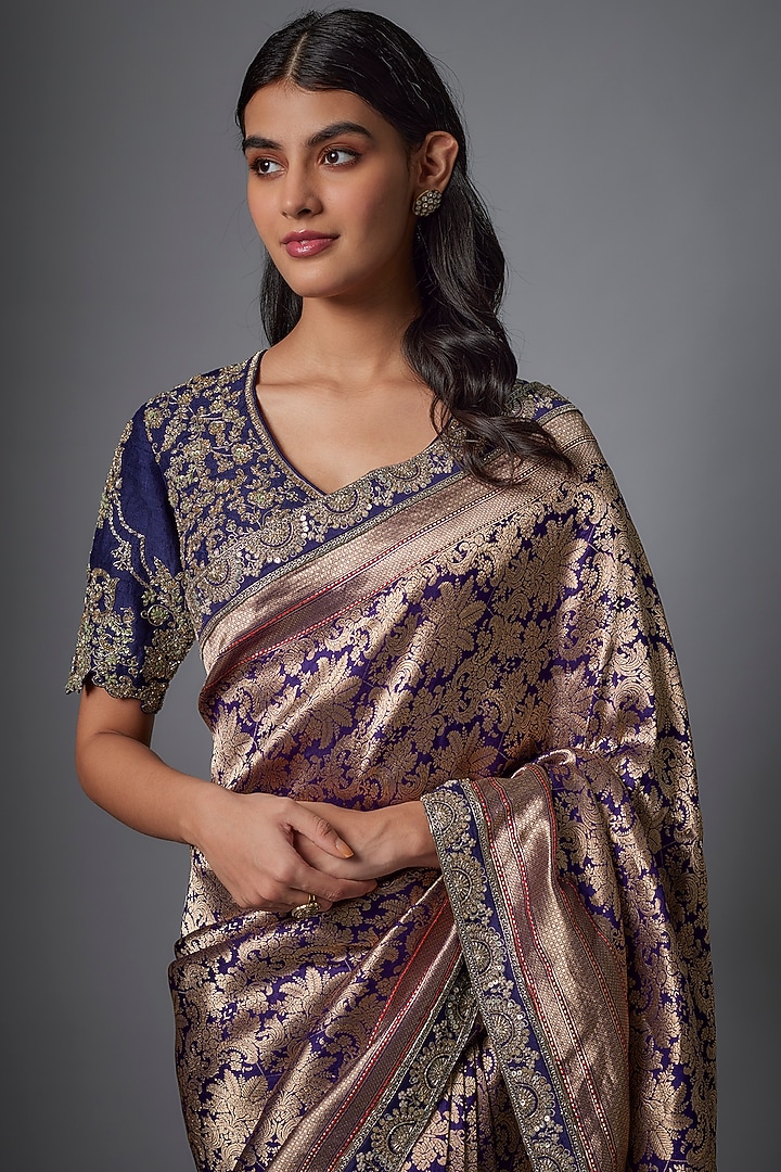 Purple Banarasi Zardosi Embroidered Bridal Saree Set by Jayanti Reddy at Pernia's Pop Up Shop