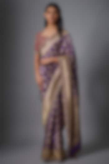 Purple Banarasi Zardosi Embroidered Saree Set by Jayanti Reddy at Pernia's Pop Up Shop