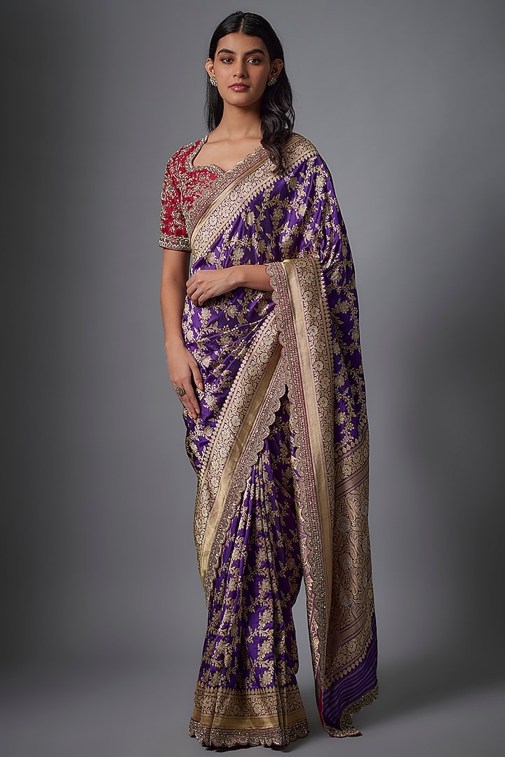 Purple Banarasi Zardosi Embroidered Saree Set by Jayanti Reddy at Pernia's Pop Up Shop