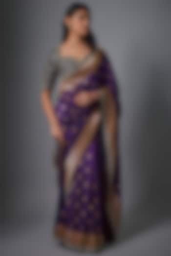 Purple Banarasi Zardosi Embroidered Saree Set by Jayanti Reddy at Pernia's Pop Up Shop