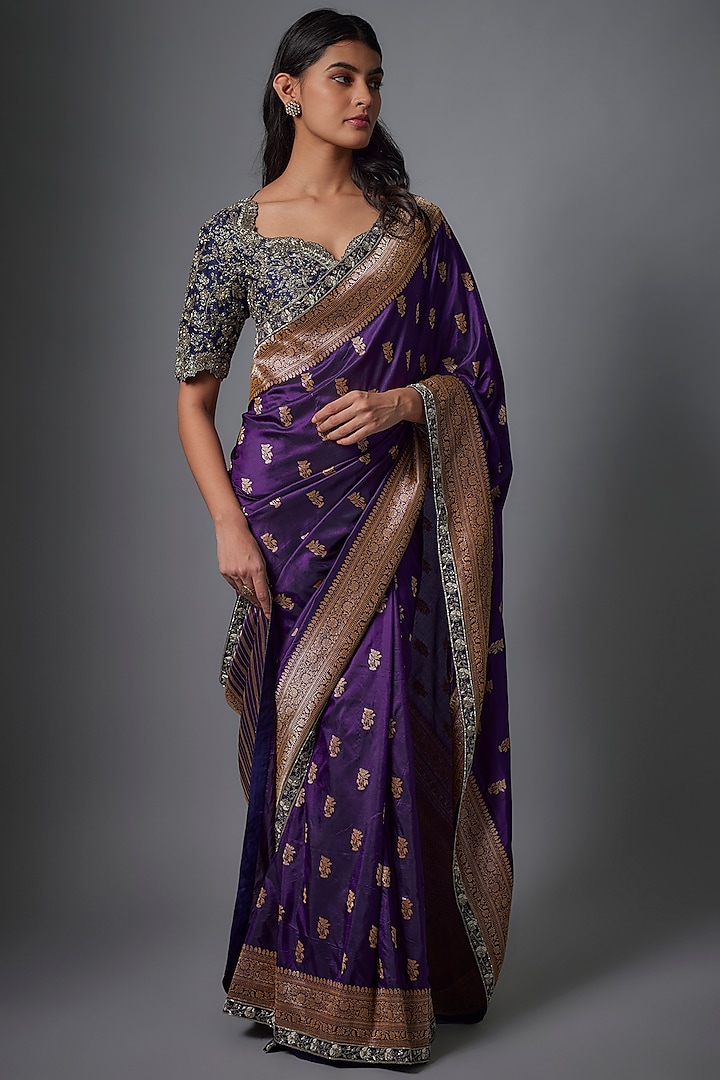 Purple Banarasi Zardosi Embroidered Saree Set by Jayanti Reddy at Pernia's Pop Up Shop