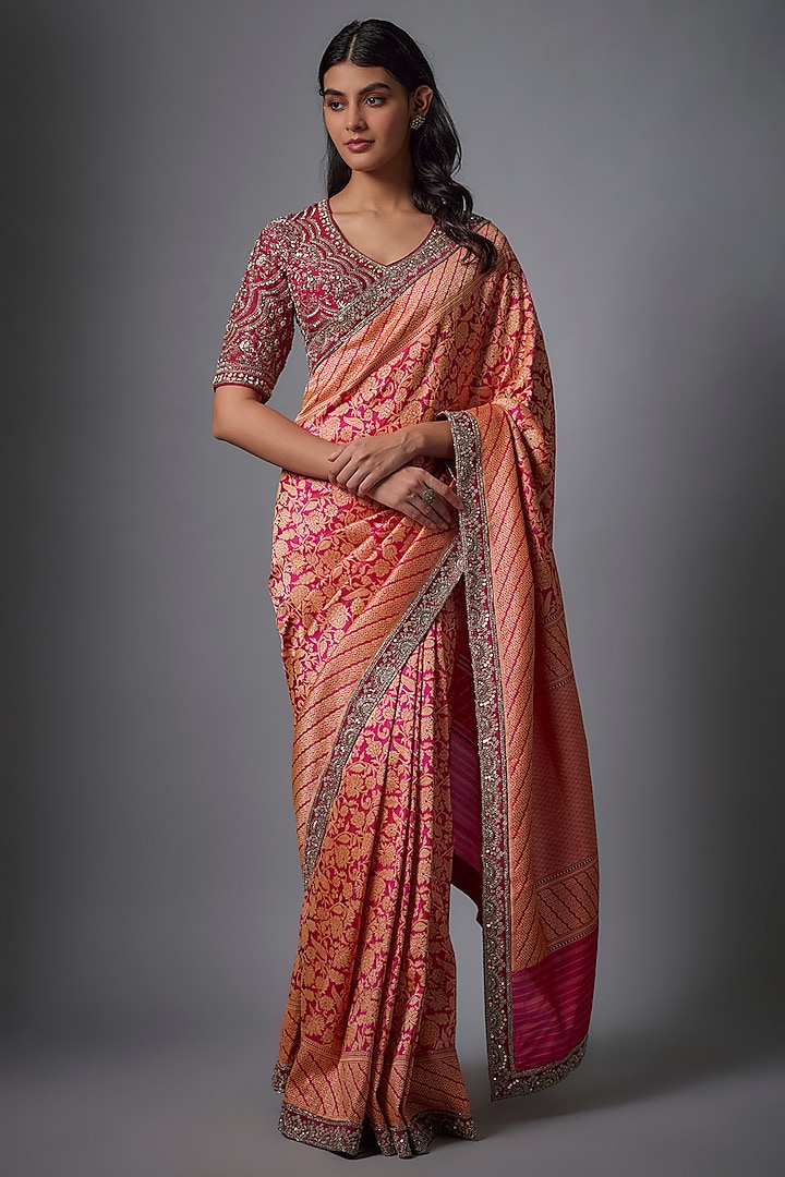 Pink Banarasi Embroidered Saree Set by Jayanti Reddy at Pernia's Pop Up Shop