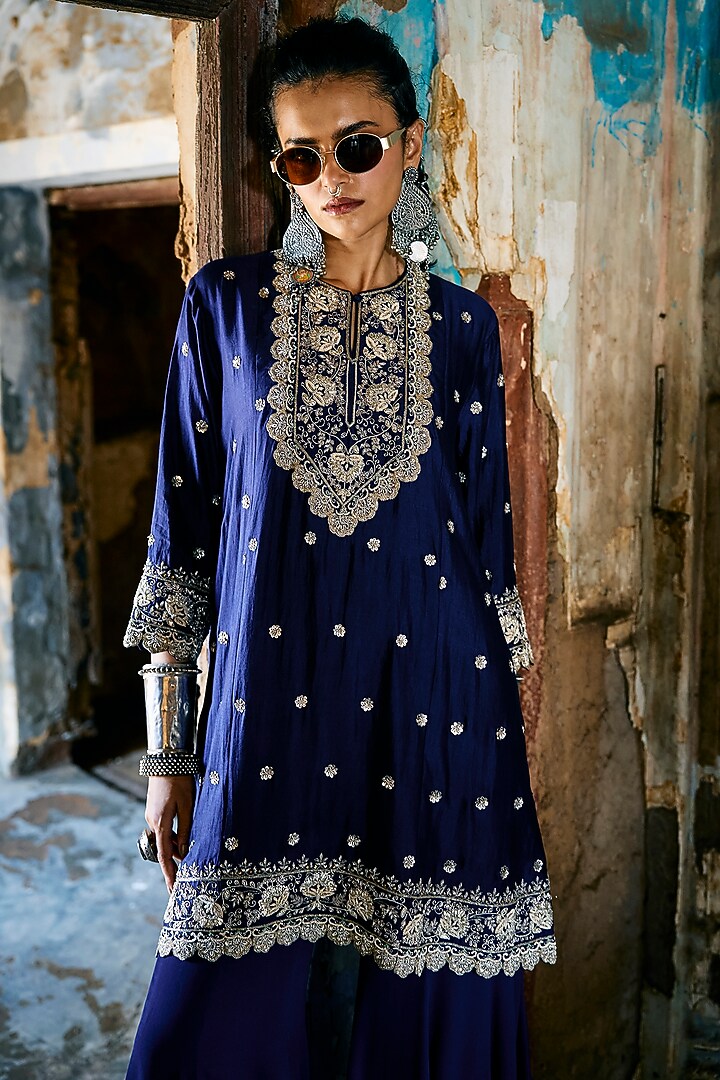 Purple Silk Zardosi Embroidered Bridal Sharara Set by Jayanti Reddy at Pernia's Pop Up Shop