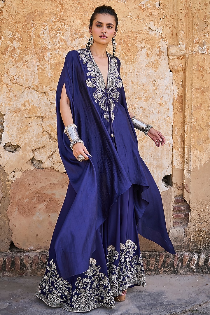Purple Silk Zardosi Embroidered Bridal Sharara Set by Jayanti Reddy at Pernia's Pop Up Shop