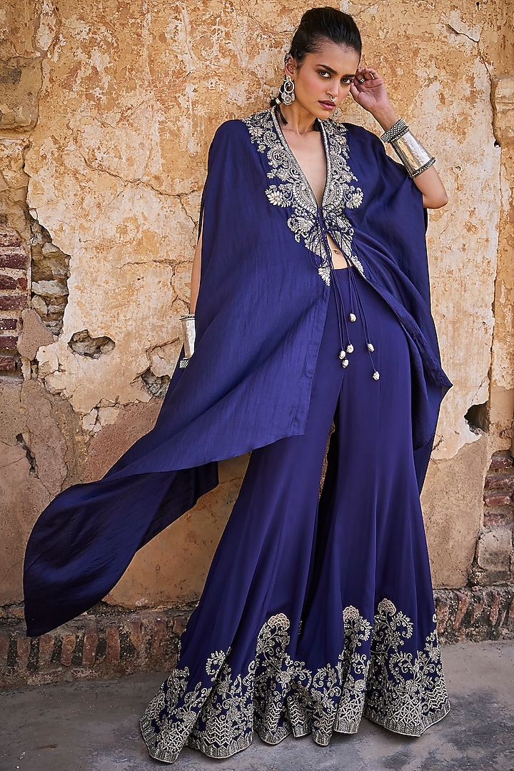 Purple Silk Zardosi Embroidered Bridal Sharara Set by Jayanti Reddy at Pernia's Pop Up Shop