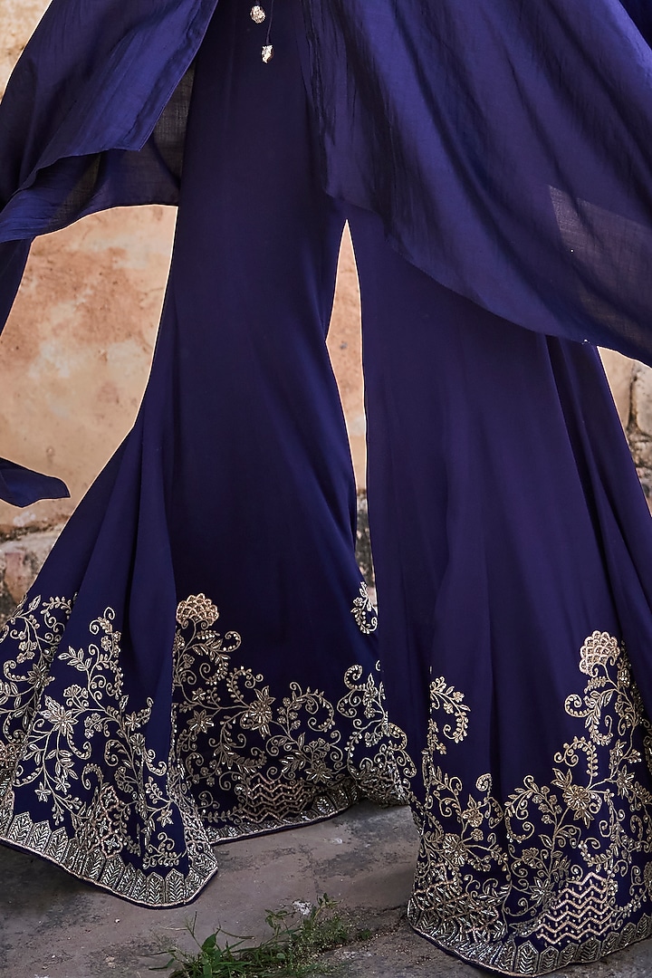 Purple Silk Zardosi Embroidered Bridal Sharara Set by Jayanti Reddy at Pernia's Pop Up Shop