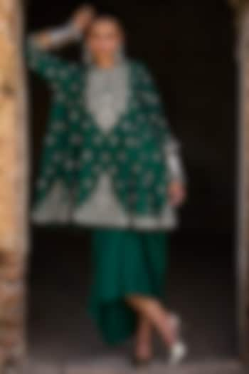 Emerald Green Silk Zardosi Embroidered Tunic Set by Jayanti Reddy at Pernia's Pop Up Shop