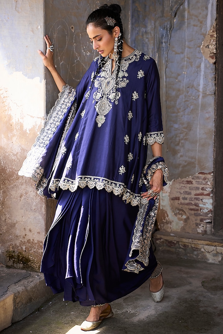 Purple Silk Zardosi Embroidered Tunic Set by Jayanti Reddy at Pernia's Pop Up Shop