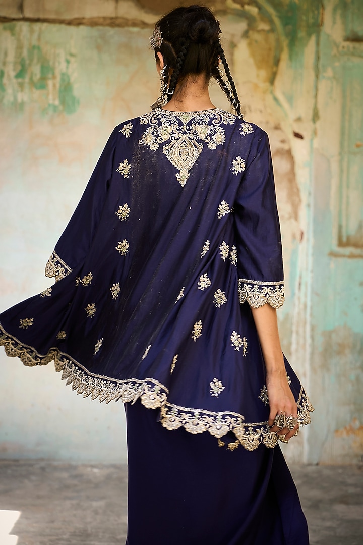 Purple Silk Zardosi Embroidered Tunic Set by Jayanti Reddy at Pernia's Pop Up Shop