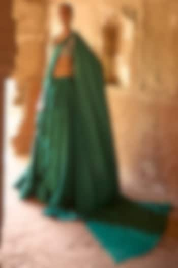 Emerald Green Silk Pre-Draped Saree Set by Jayanti Reddy at Pernia's Pop Up Shop