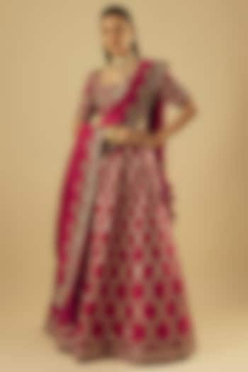Pink Raw Silk Zardosi Embroidered Bridal Lehenga Set by Jayanti Reddy at Pernia's Pop Up Shop