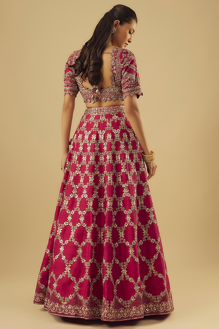 Pink Raw Silk Zardosi Embroidered Bridal Lehenga Set by Jayanti Reddy at Pernia's Pop Up Shop
