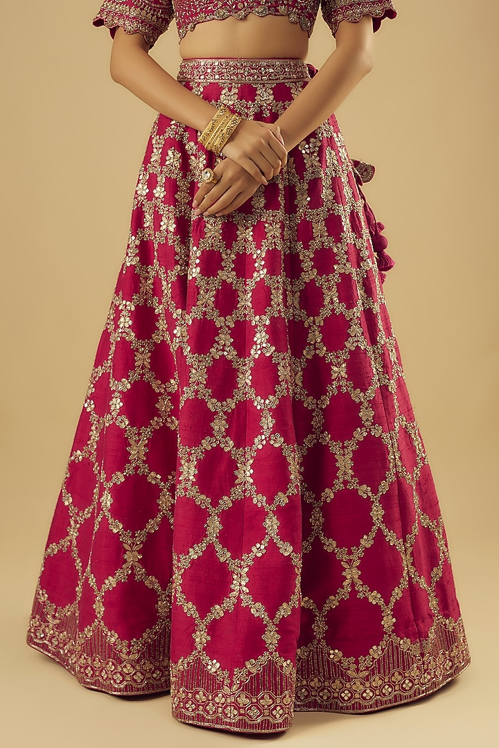 Pink Raw Silk Zardosi Embroidered Bridal Lehenga Set by Jayanti Reddy at Pernia's Pop Up Shop