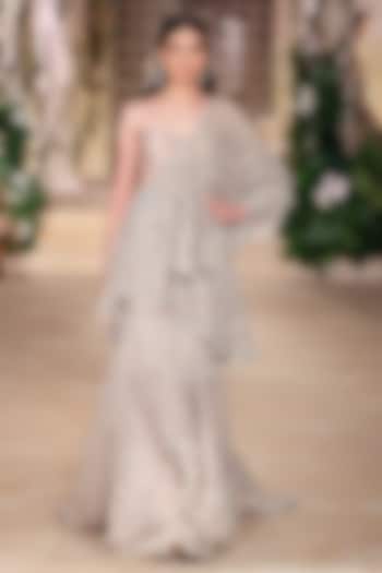 Beige Net Zardosi Hand Embroidered Jacket Bridal Lehenga Set by Jayanti Reddy at Pernia's Pop Up Shop