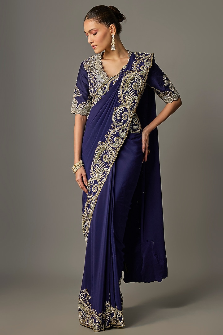 Purple Silk Gota Work Bridal Saree Set by Jayanti Reddy at Pernia's Pop Up Shop