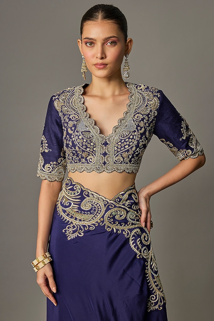 Purple Silk Gota Work Bridal Saree Set by Jayanti Reddy at Pernia's Pop Up Shop