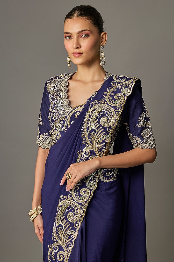 Purple Silk Gota Work Bridal Saree Set by Jayanti Reddy at Pernia's Pop Up Shop