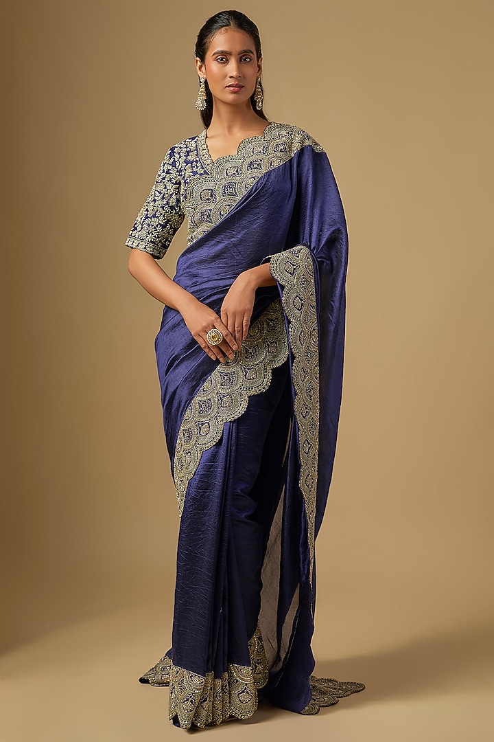 Purple Silk Zardosi Work Bridal Saree Set by Jayanti Reddy at Pernia's Pop Up Shop