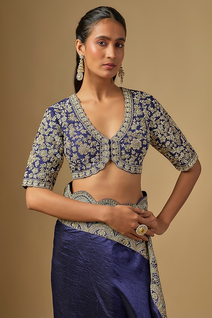 Purple Silk Zardosi Work Bridal Saree Set by Jayanti Reddy at Pernia's Pop Up Shop