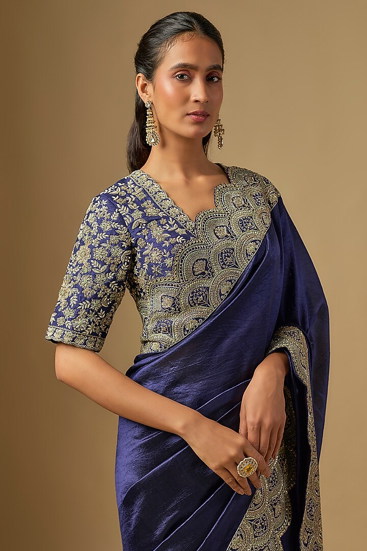 Purple Silk Zardosi Work Bridal Saree Set by Jayanti Reddy at Pernia's Pop Up Shop