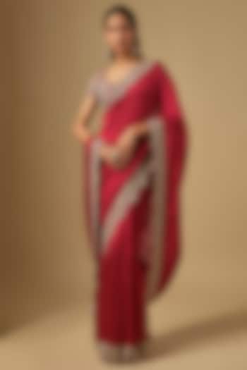 Red Silk Zardosi Work Bridal Saree Set by Jayanti Reddy at Pernia's Pop Up Shop