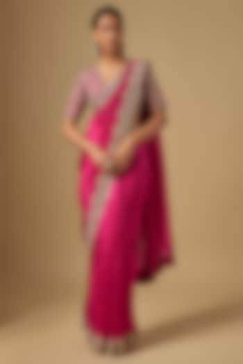 Pink Silk Zardosi Work Bridal Saree Set by Jayanti Reddy at Pernia's Pop Up Shop