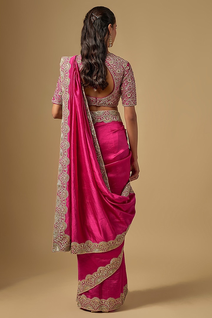 Pink Silk Zardosi Work Bridal Saree Set by Jayanti Reddy at Pernia's Pop Up Shop