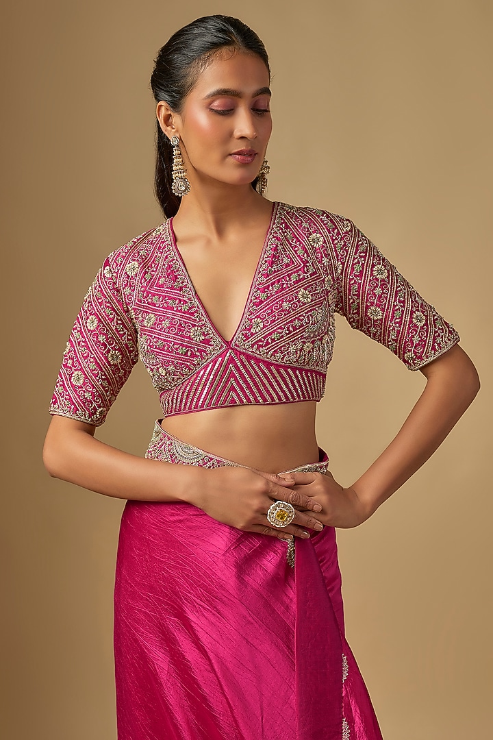 Pink Silk Zardosi Work Bridal Saree Set by Jayanti Reddy at Pernia's Pop Up Shop