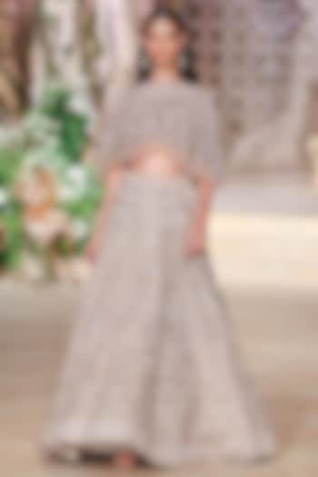 Beige Organza Zardosi Hand Embroidered Jacket Bridal Lehenga Set by Jayanti Reddy at Pernia's Pop Up Shop