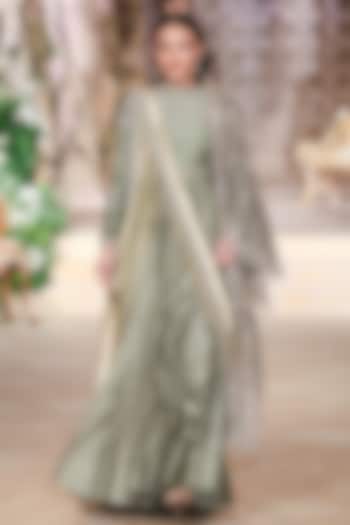 Mint Green Silk Zardosi Hand Embroidered Bridal Anarkali Set by Jayanti Reddy at Pernia's Pop Up Shop