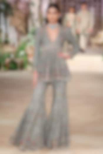 Mint Green Georgette Sequin Hand Embroidered Bridal Sharara Set by Jayanti Reddy at Pernia's Pop Up Shop