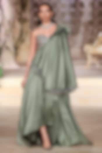 Mint Green Silk Sequin Hand Embroidered Jacket Bridal Lehenga Set by Jayanti Reddy at Pernia's Pop Up Shop