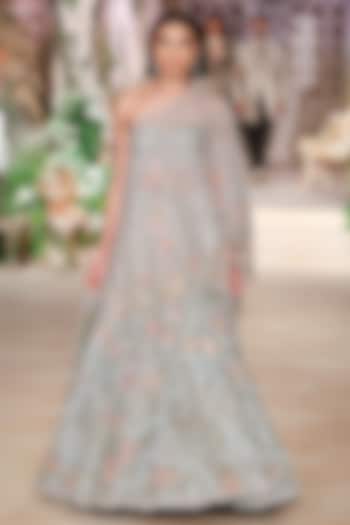 Beige Organza Sequin Hand Embroidered Jacket Bridal Lehenga Set by Jayanti Reddy at Pernia's Pop Up Shop